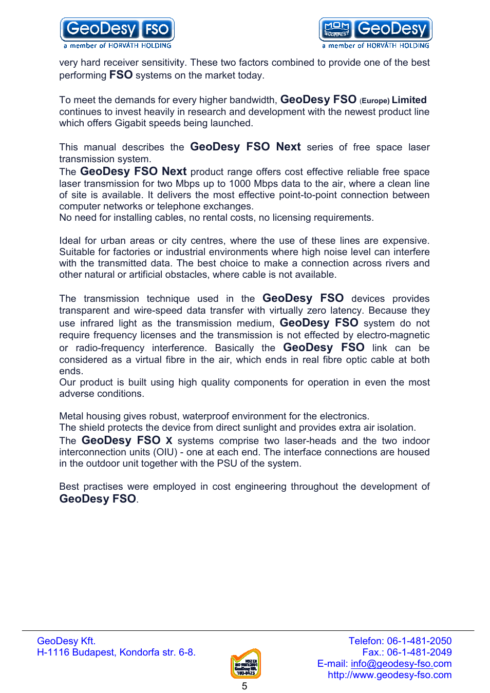 GeoDesy FSO Next series User Manual | Page 5 / 52