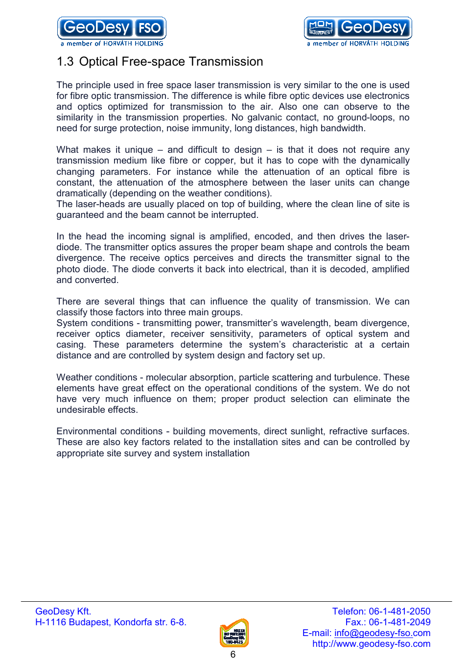 3 optical free-space transmission, Space transmission | GeoDesy FSO Next series User Manual | Page 6 / 52