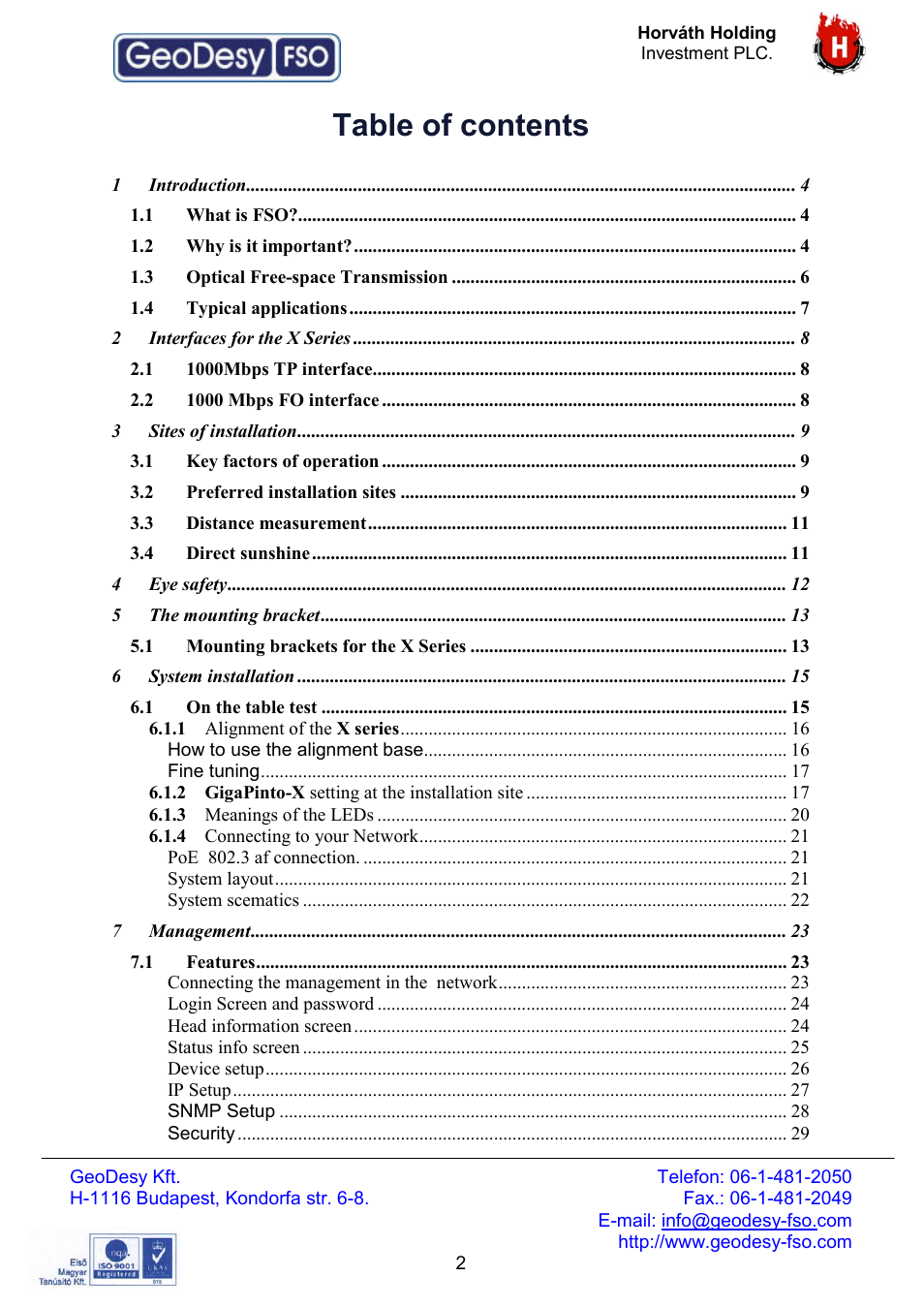 GeoDesy FSO Giga Next series User Manual | Page 2 / 56