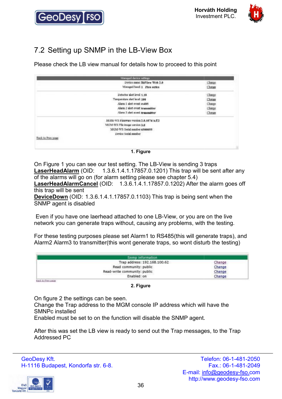 2 setting up snmp in the lb, Setting up snmp in the lb-view box | GeoDesy FSO Giga Next series User Manual | Page 36 / 56