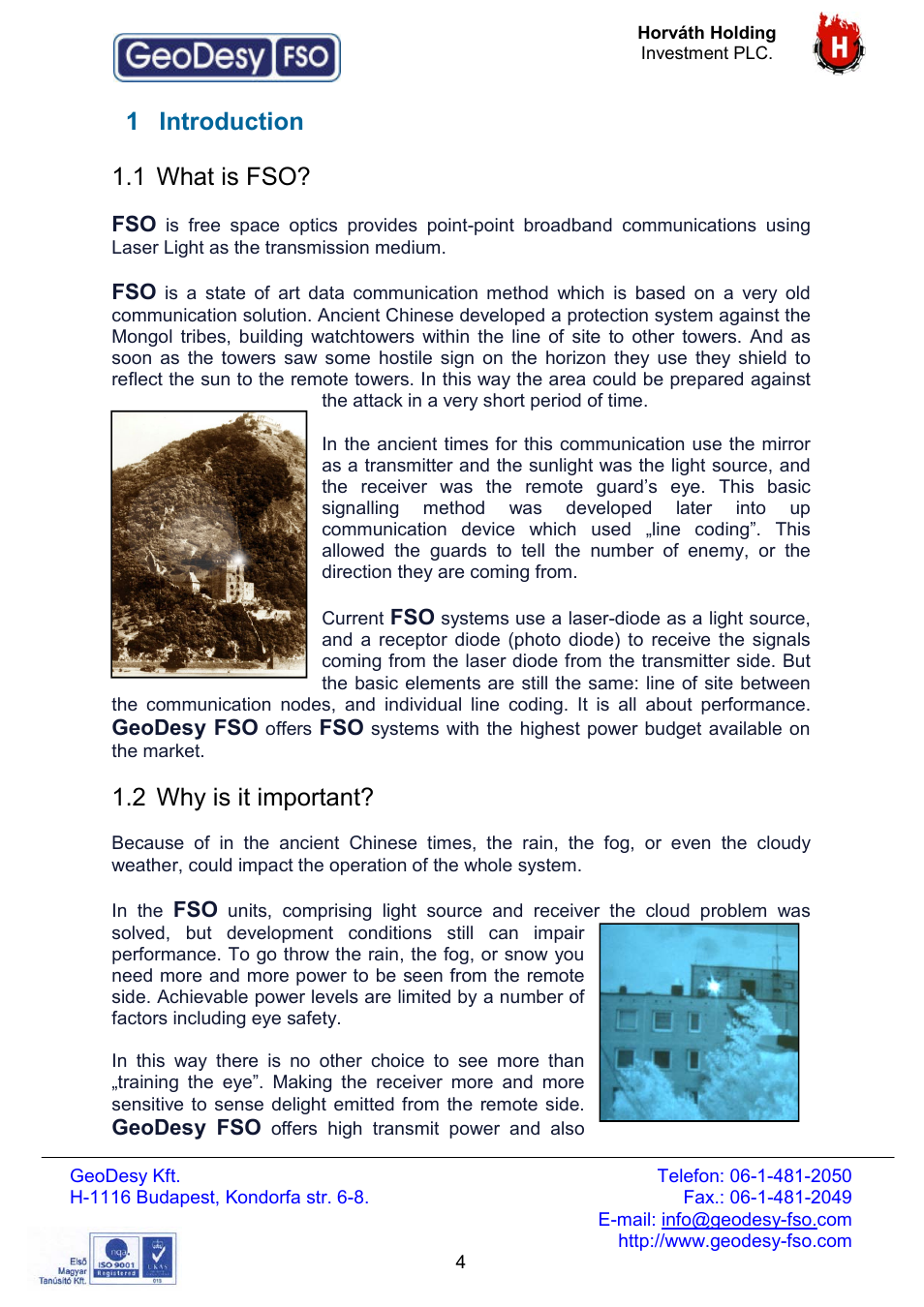 1 introduction, 1 what is fso, 2 why is it important | GeoDesy FSO Giga Next series User Manual | Page 4 / 56