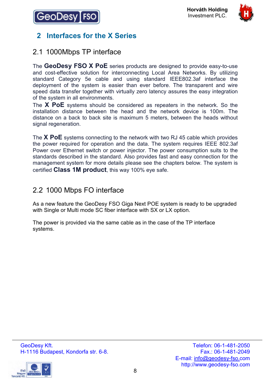 2 interfaces for the x series | GeoDesy FSO Giga Next series User Manual | Page 8 / 56