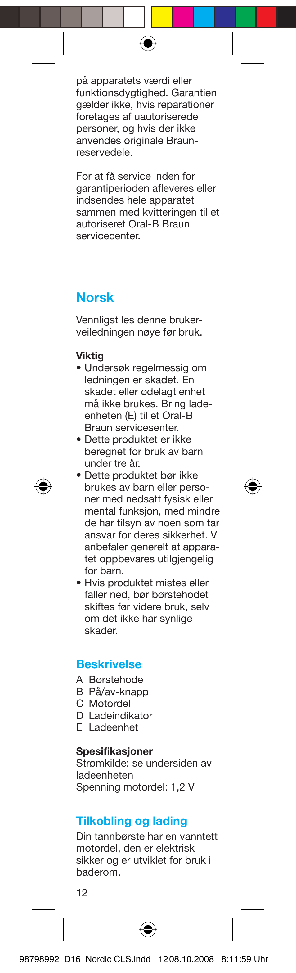 Norsk | Braun D16.513 User Manual | Page 13 / 28
