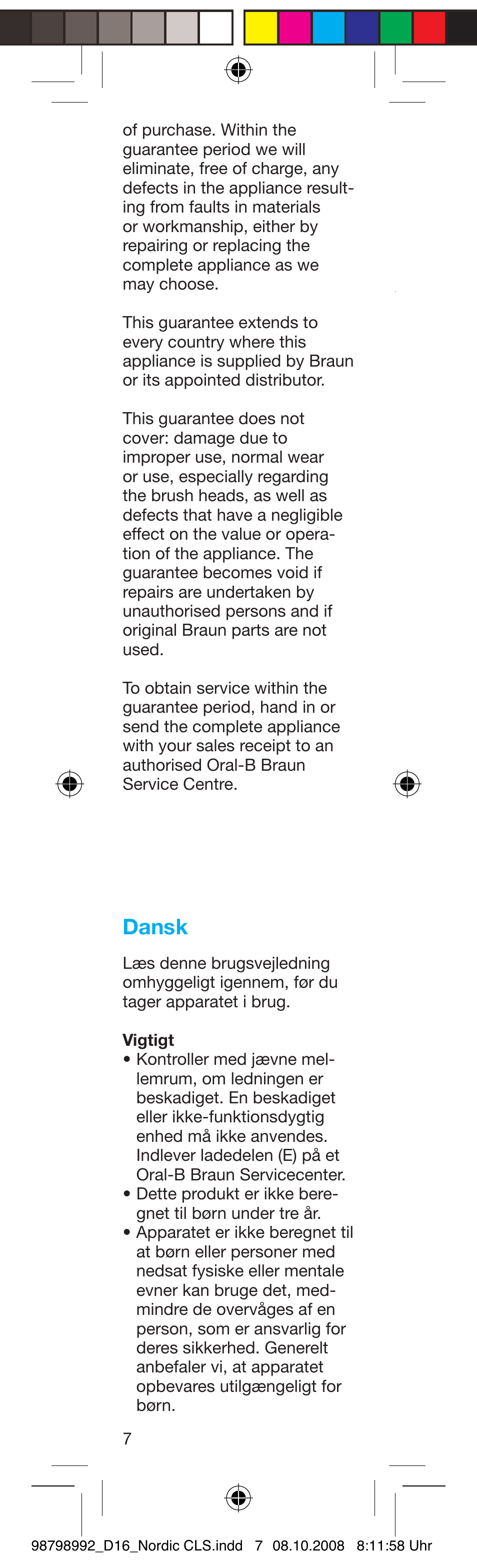 Dansk | Braun D16.513 User Manual | Page 8 / 28