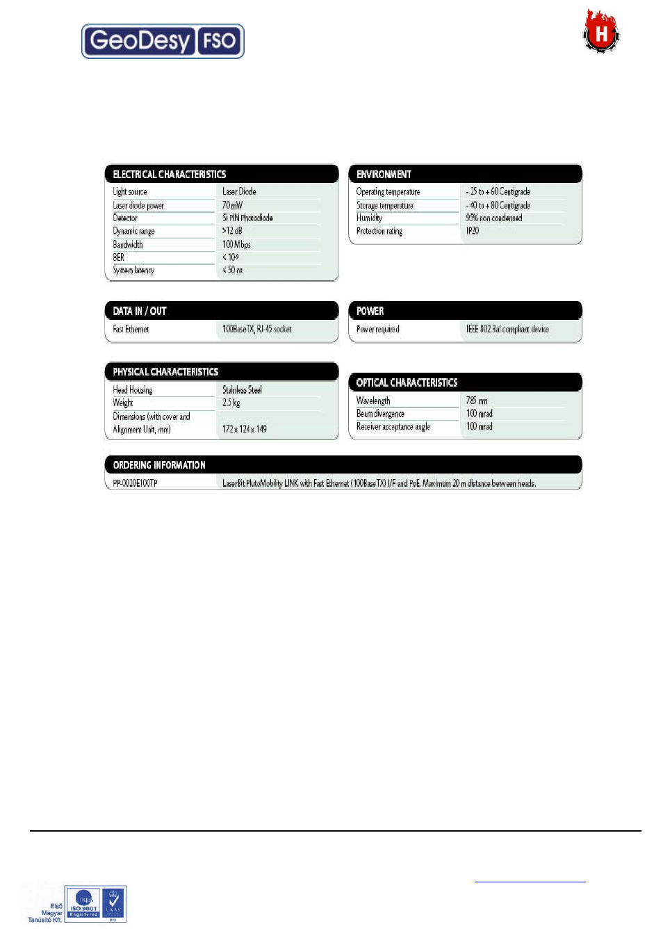 Pluto mobility data sheet, 11 pluto mobility data sheet | GeoDesy FSO Pluto Mobility User Manual | Page 23 / 23