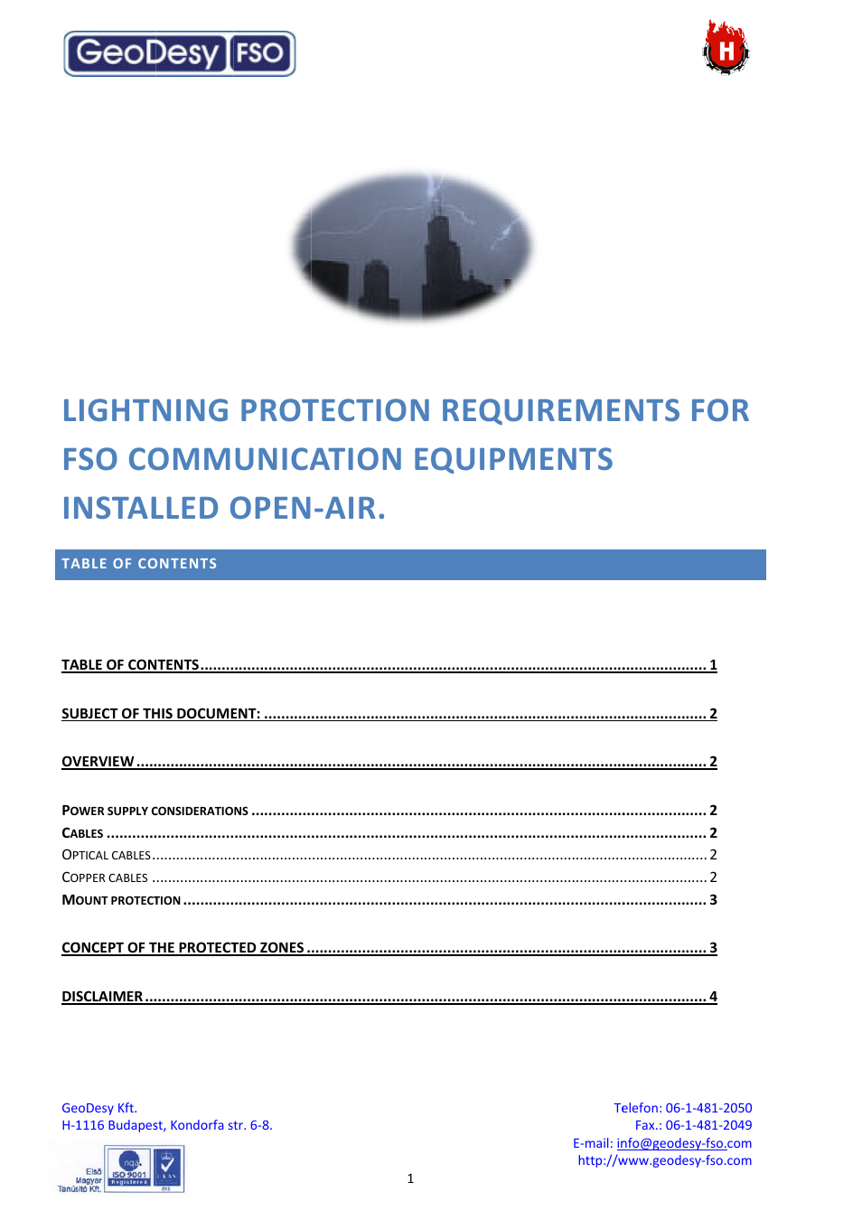 GeoDesy FSO lightning protection requirements for FSO User Manual | 4 pages