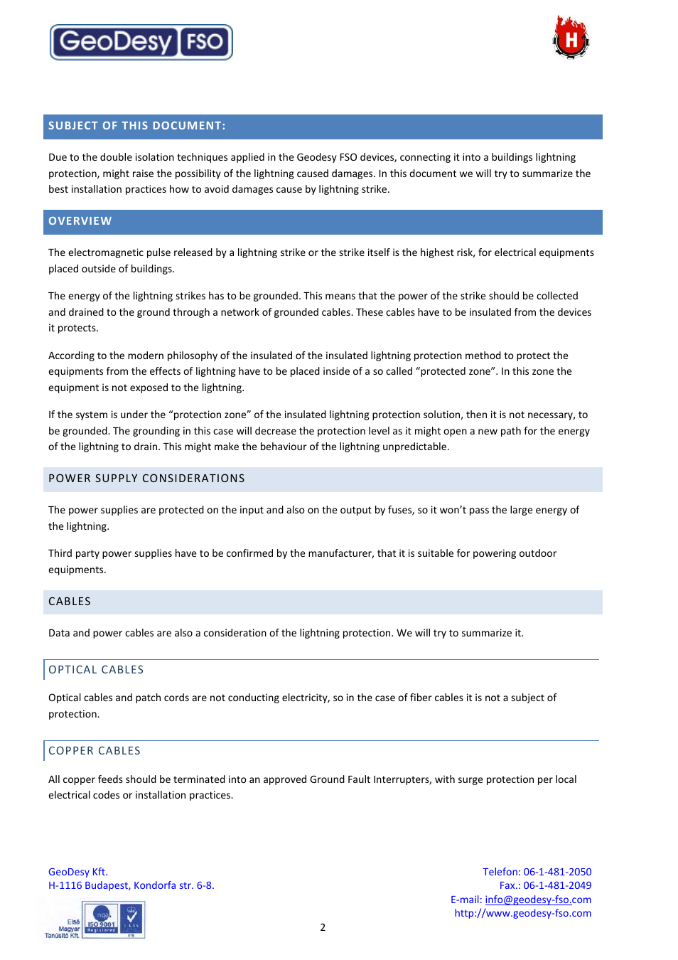 GeoDesy FSO lightning protection requirements for FSO User Manual | Page 2 / 4