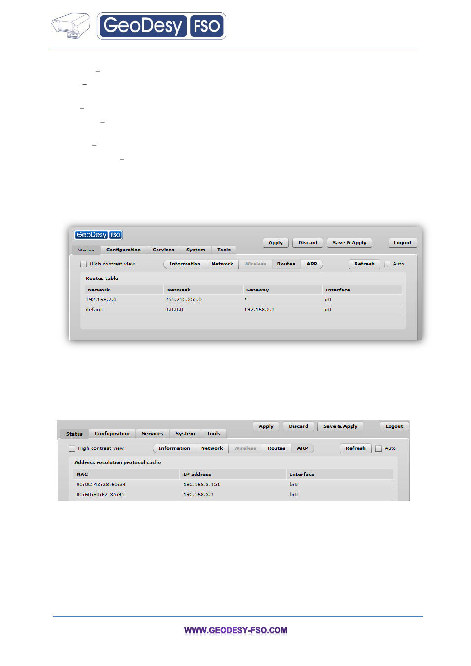 Routes, 4 routes, 5 arp | GeoDesy FSO GeoData20 series User Manual | Page 22 / 70