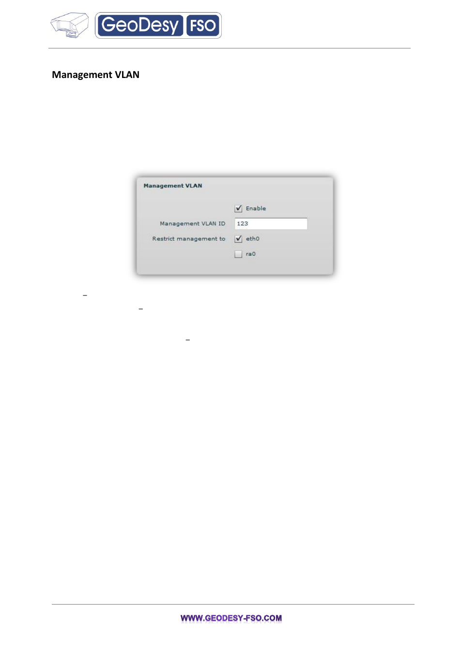 Router mode, Management vlan, 3 router mode | GeoDesy FSO GeoData20 series User Manual | Page 25 / 70