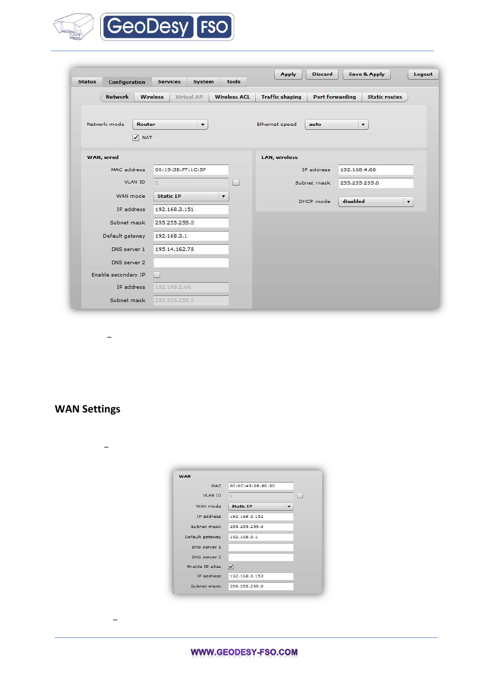 Wan settings | GeoDesy FSO GeoData20 series User Manual | Page 26 / 70