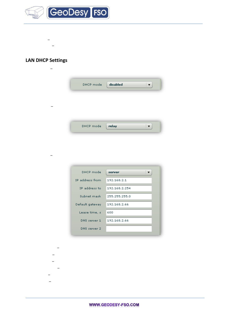 Lan dhcp settings | GeoDesy FSO GeoData20 series User Manual | Page 29 / 70