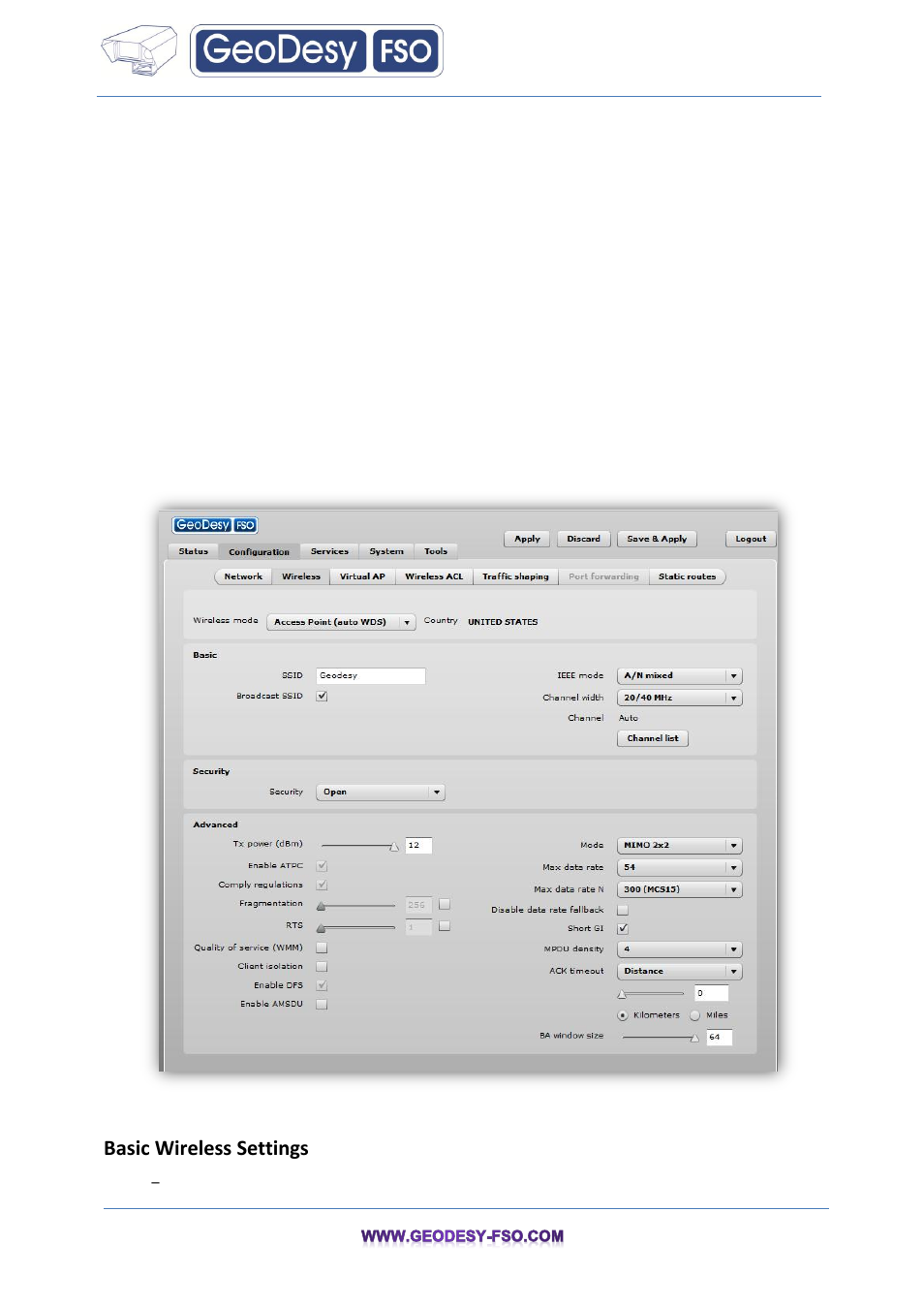 Wireless mode: access point, 5 wireless mode: access point, Basic wireless settings | GeoDesy FSO GeoData20 series User Manual | Page 31 / 70