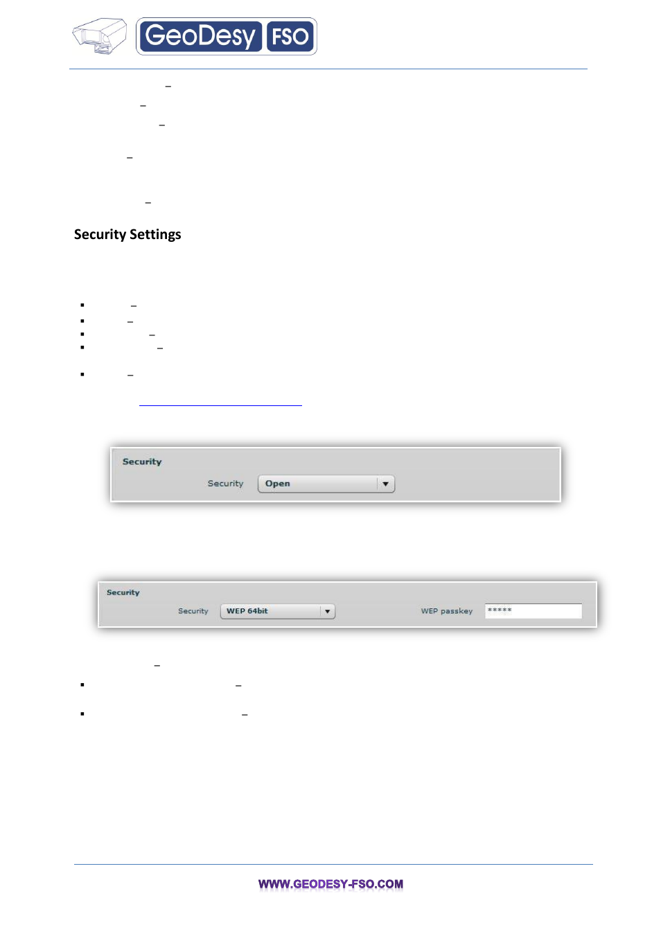 Security settings | GeoDesy FSO GeoData20 series User Manual | Page 32 / 70