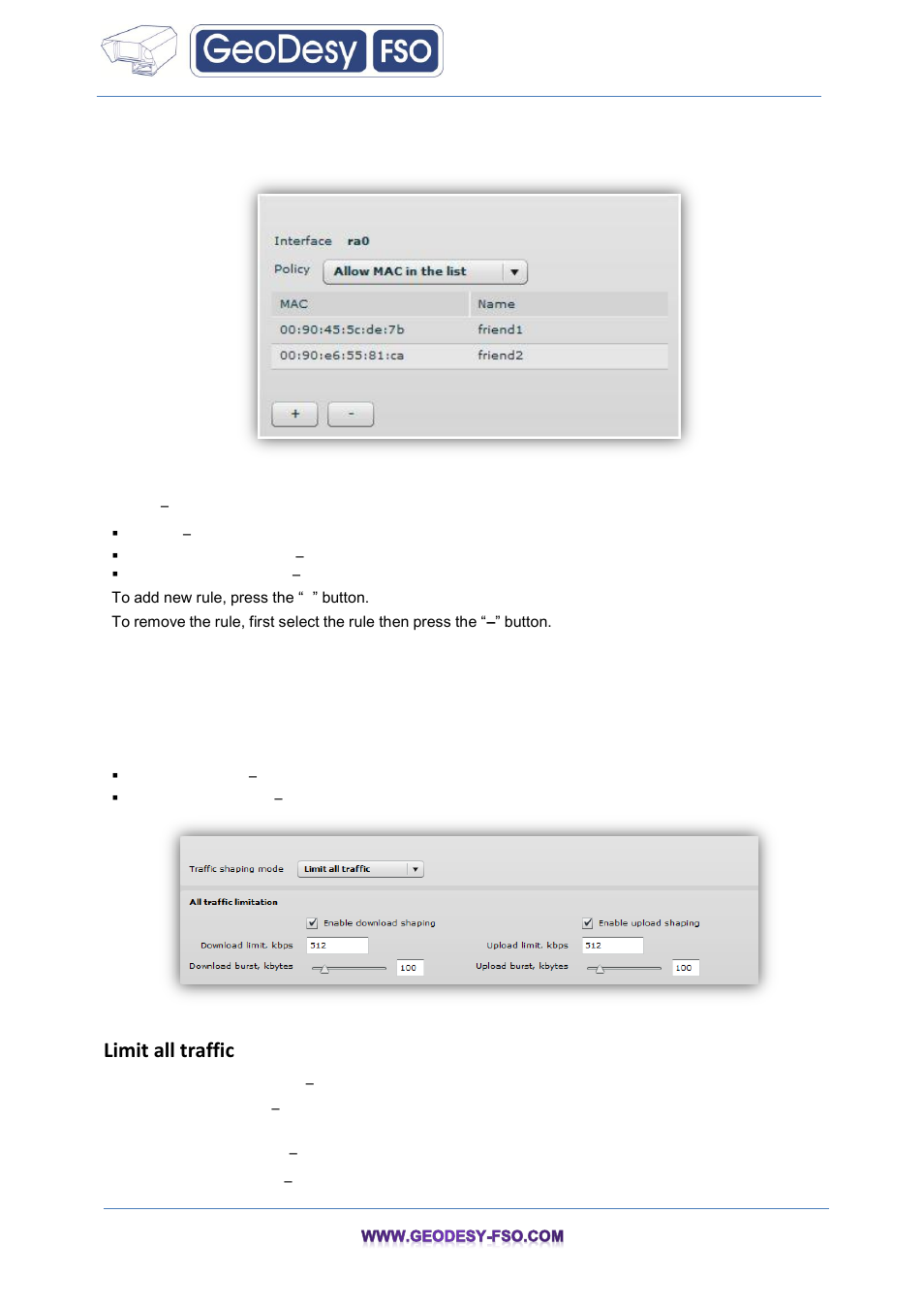 Traffic shaping, 11 traffic shaping, Limit all traffic | GeoDesy FSO GeoData20 series User Manual | Page 44 / 70