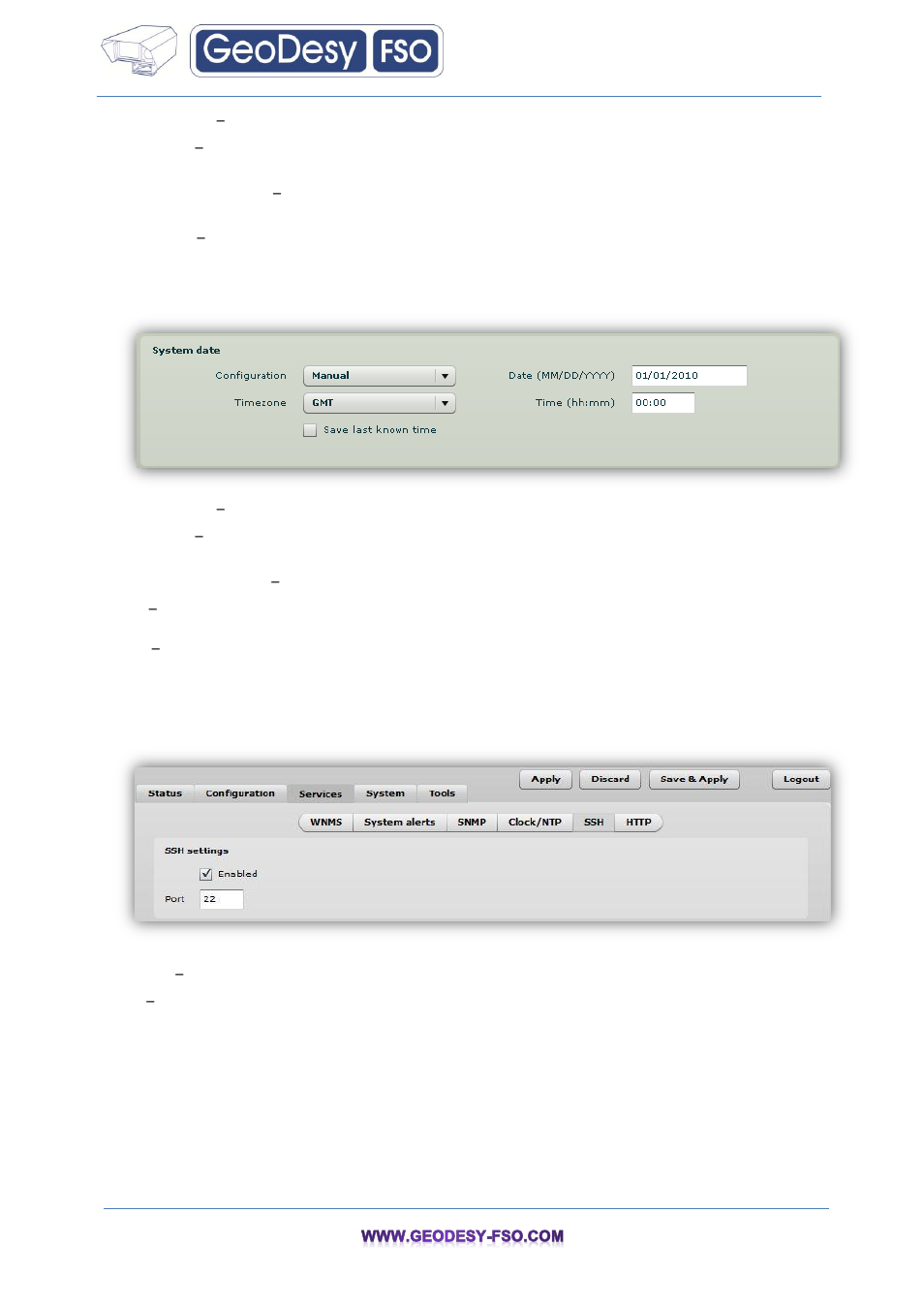 Http, 5 ssh | GeoDesy FSO GeoData20 series User Manual | Page 50 / 70