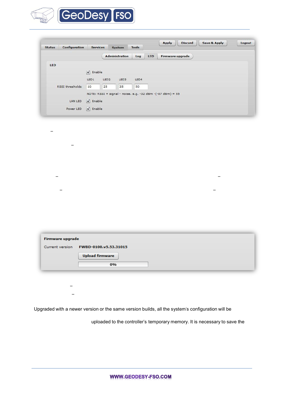 Firmware upgrade, 4 firmware upgrade | GeoDesy FSO GeoData20 series User Manual | Page 54 / 70