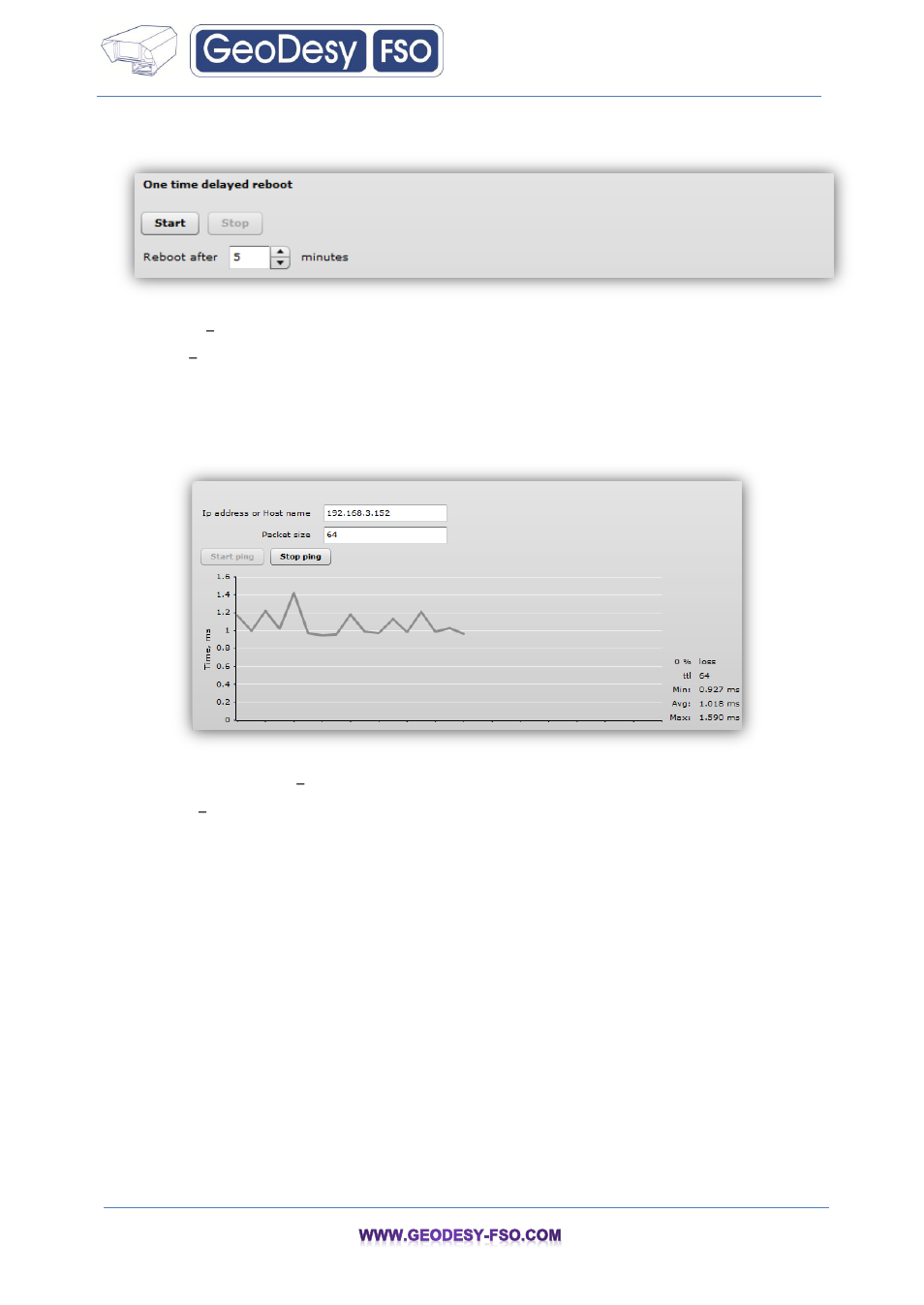 Ping, Trace route, 4 ping | 5 trace route | GeoDesy FSO GeoData20 series User Manual | Page 58 / 70