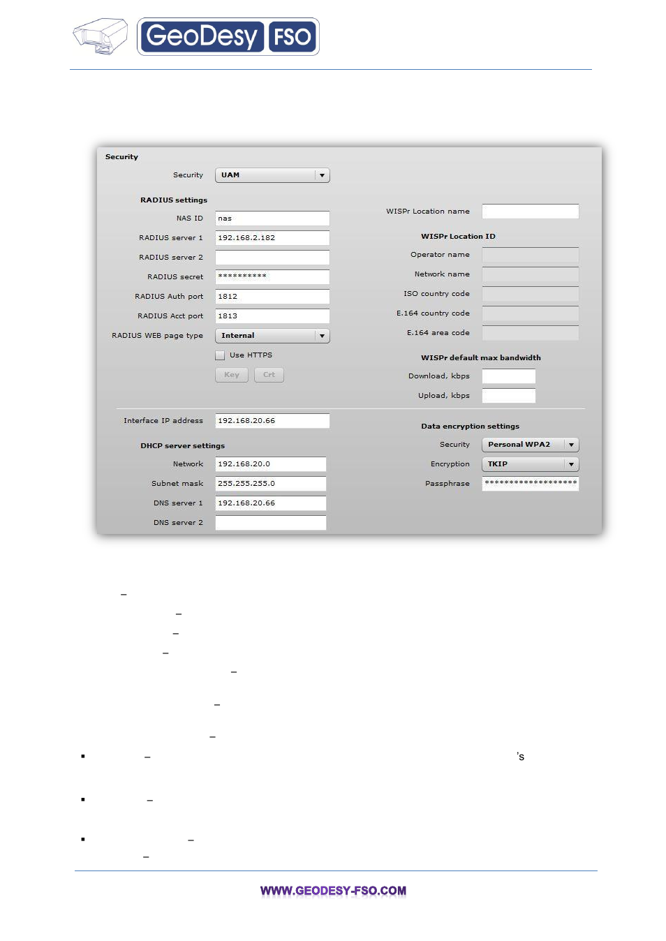 Radius settings | GeoDesy FSO GeoData20 series User Manual | Page 62 / 70