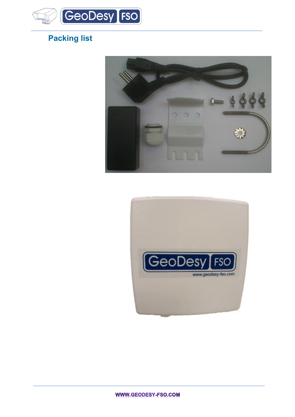Packing list, 2packing list | GeoDesy FSO GeoData20 series User Manual | Page 7 / 70