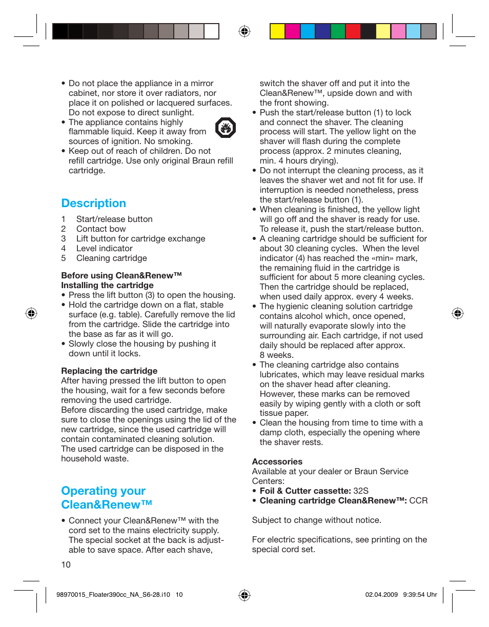 Description, Operating your clean&renew | Braun 5772 User Manual | Page 10 / 26