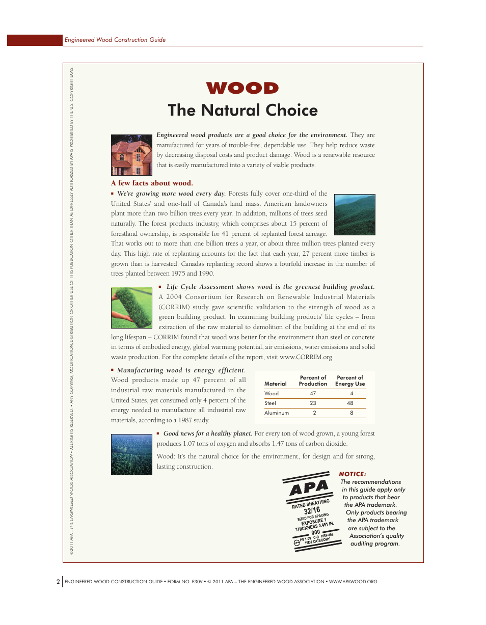 Wood the natural choice, A few facts about wood | Georgia-Pacific APA Engineered Wood Construction Guide - Roofs User Manual | Page 2 / 14