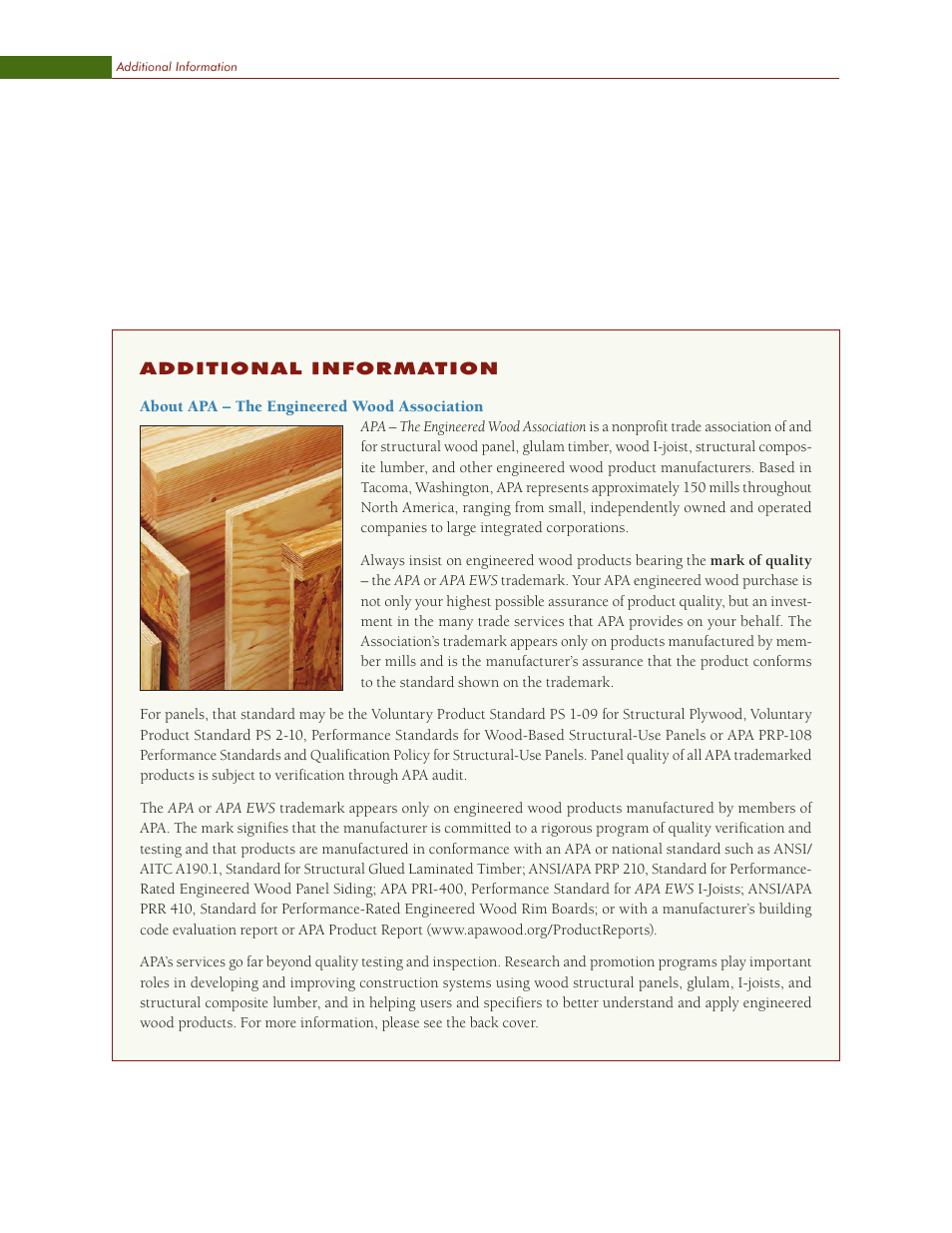 About apa – the engineered wood association | Georgia-Pacific APA Engineered Wood Construction Guide - Floors User Manual | Page 18 / 19