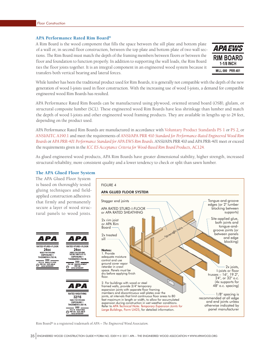 Apa performance rated rim board, The apa glued floor system | Georgia-Pacific APA Engineered Wood Construction Guide - Floors User Manual | Page 8 / 19