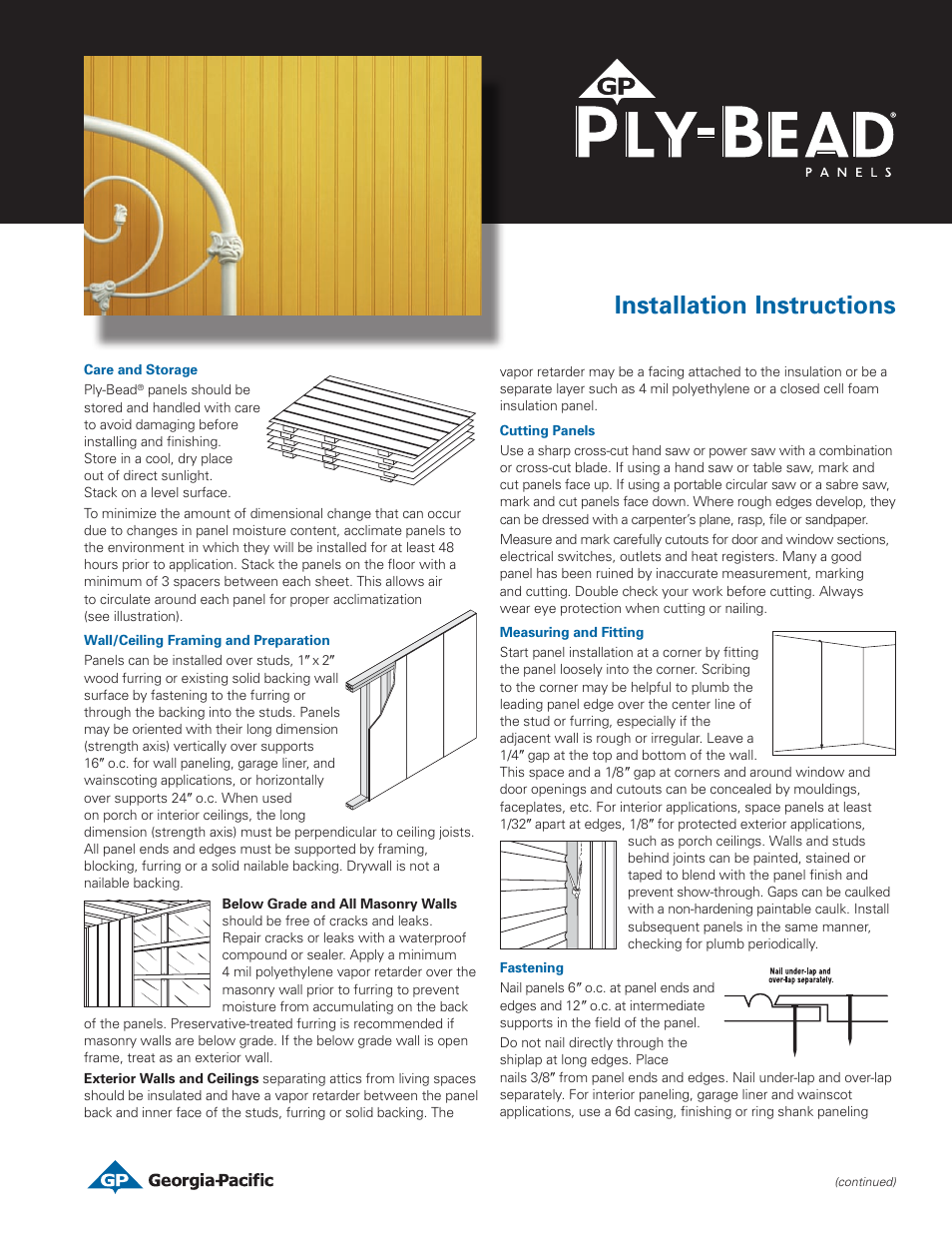 Georgia-Pacific Ply-Bead Panels User Manual | 2 pages