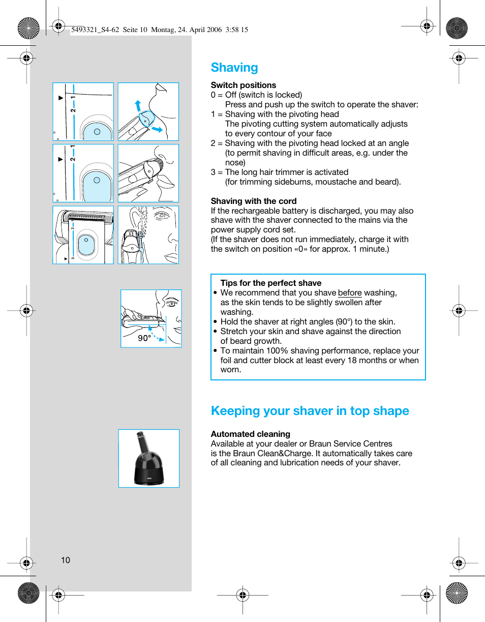 Shaving, Keeping your shaver in top shape | Braun 7650 User Manual | Page 10 / 60