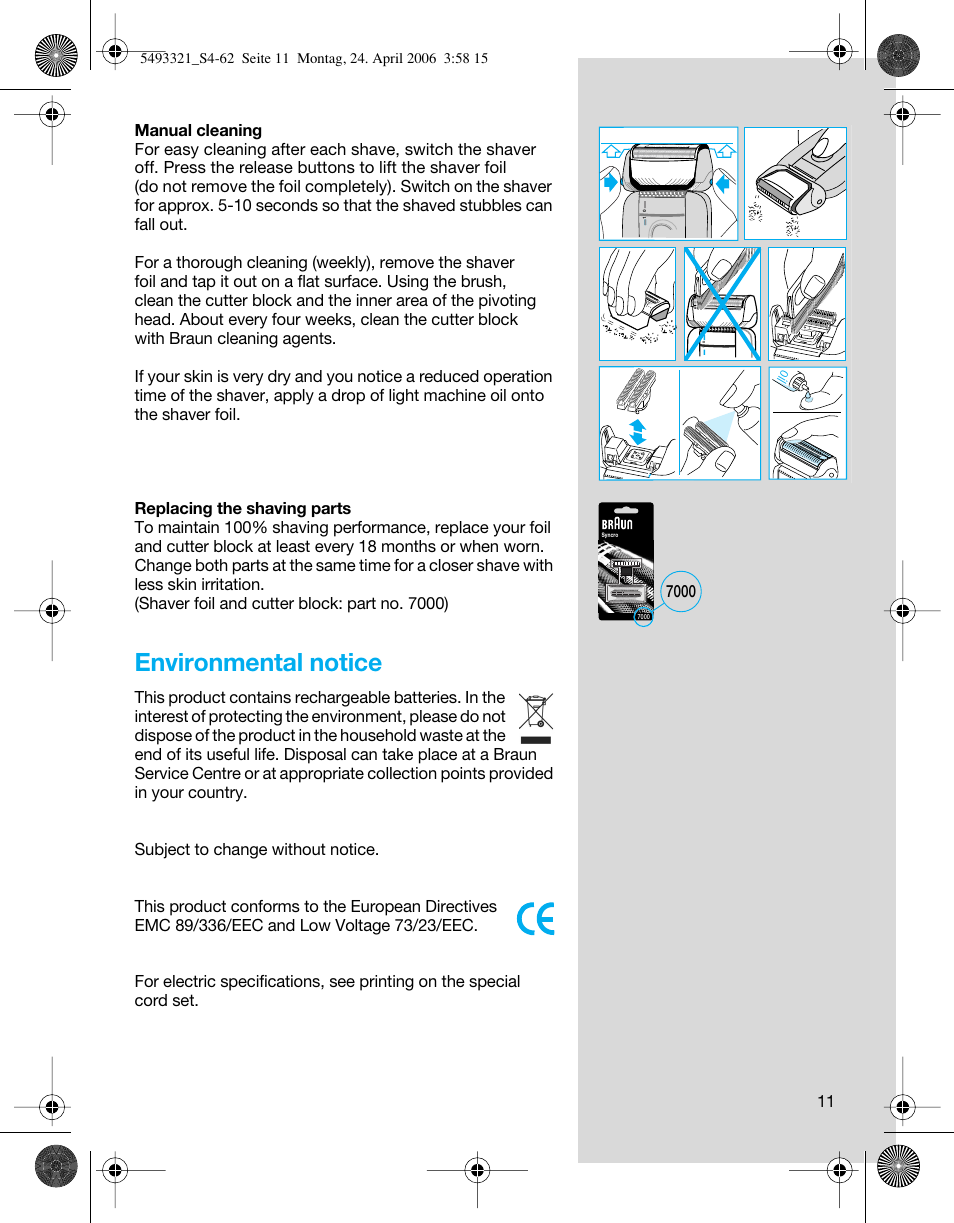 Environmental notice | Braun 7650 User Manual | Page 11 / 60