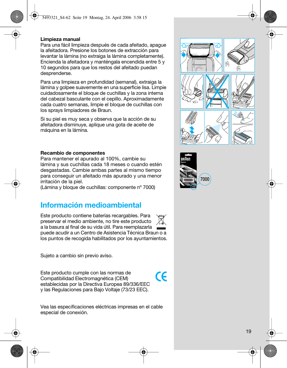 Información medioambiental | Braun 7650 User Manual | Page 19 / 60