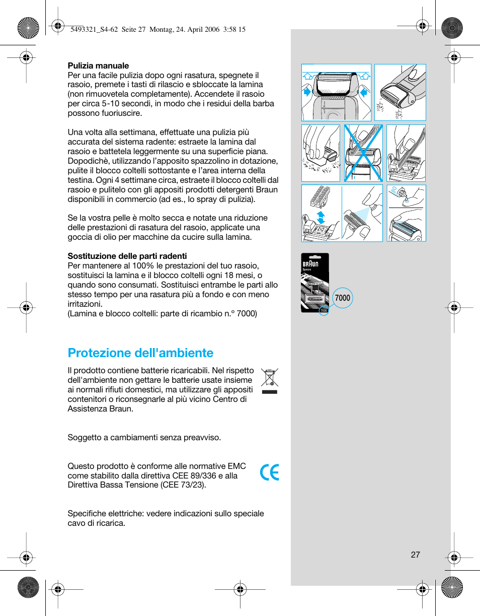 Protezione dell'ambiente | Braun 7650 User Manual | Page 27 / 60