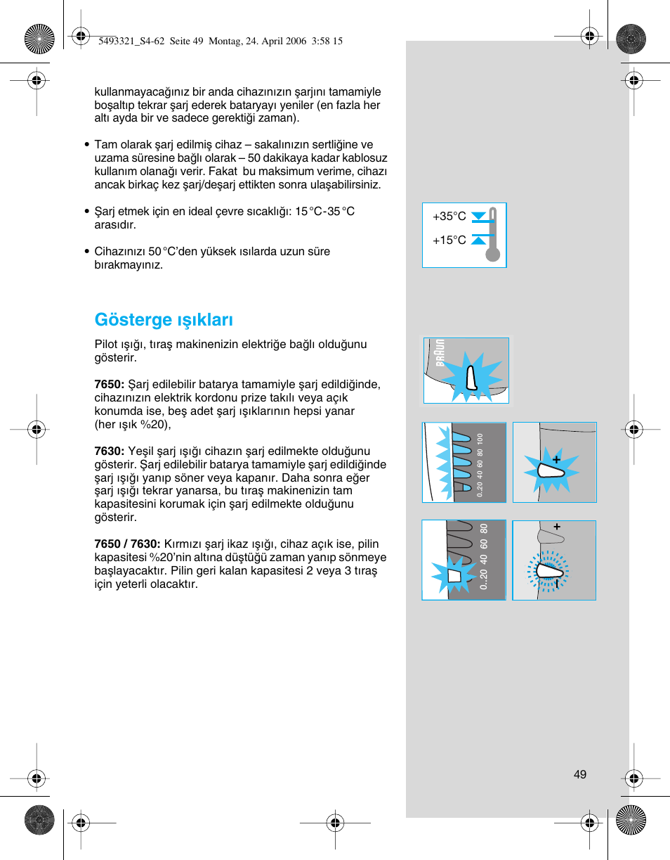 Gösterge ıµ∂klar | Braun 7650 User Manual | Page 49 / 60
