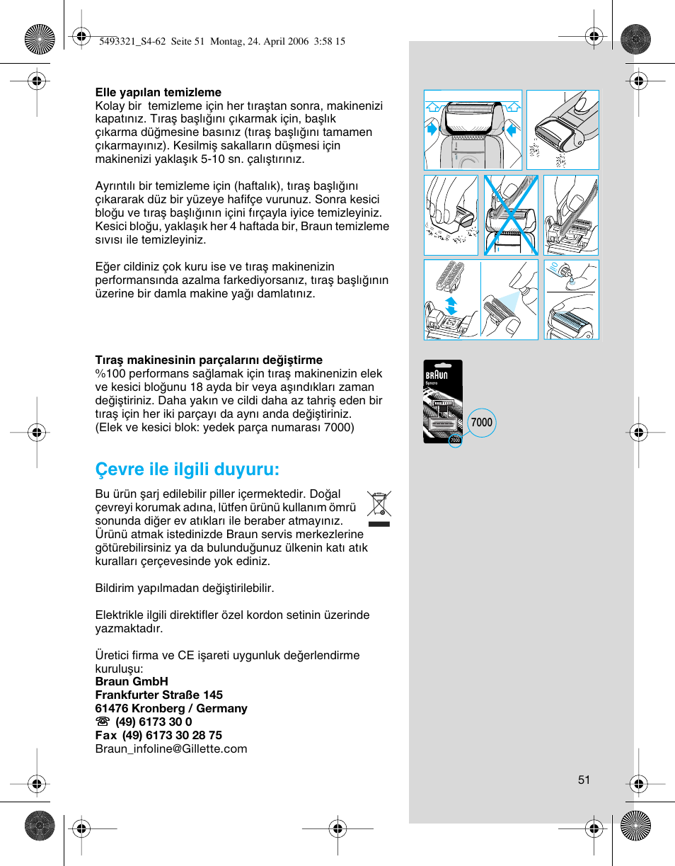 Çevre ile ilgili duyuru | Braun 7650 User Manual | Page 51 / 60