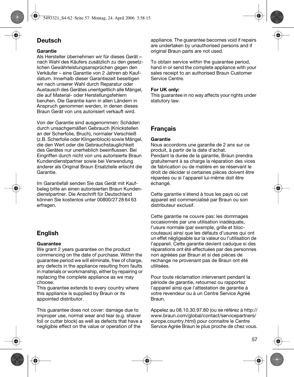 Braun 7650 User Manual | Page 57 / 60