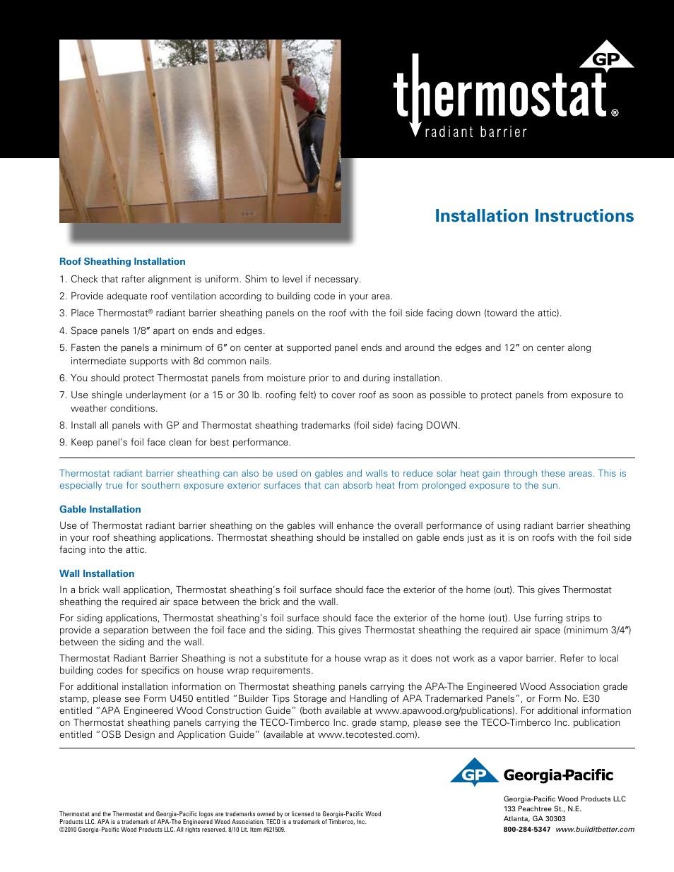 Georgia-Pacific Thermostat Radiant Barrier Sheathing User Manual | 1 page