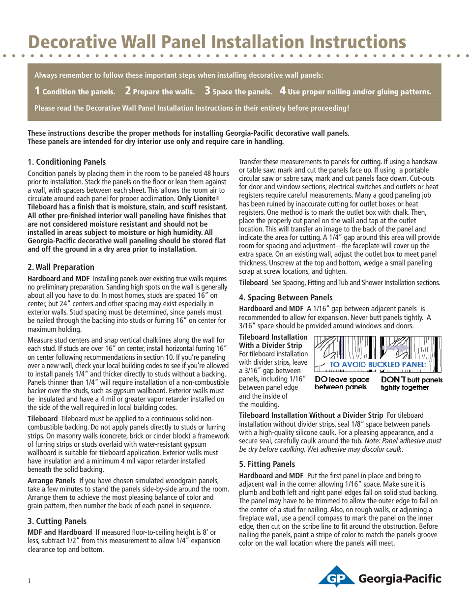 Georgia-Pacific Decorative Wall Panel User Manual | 3 pages