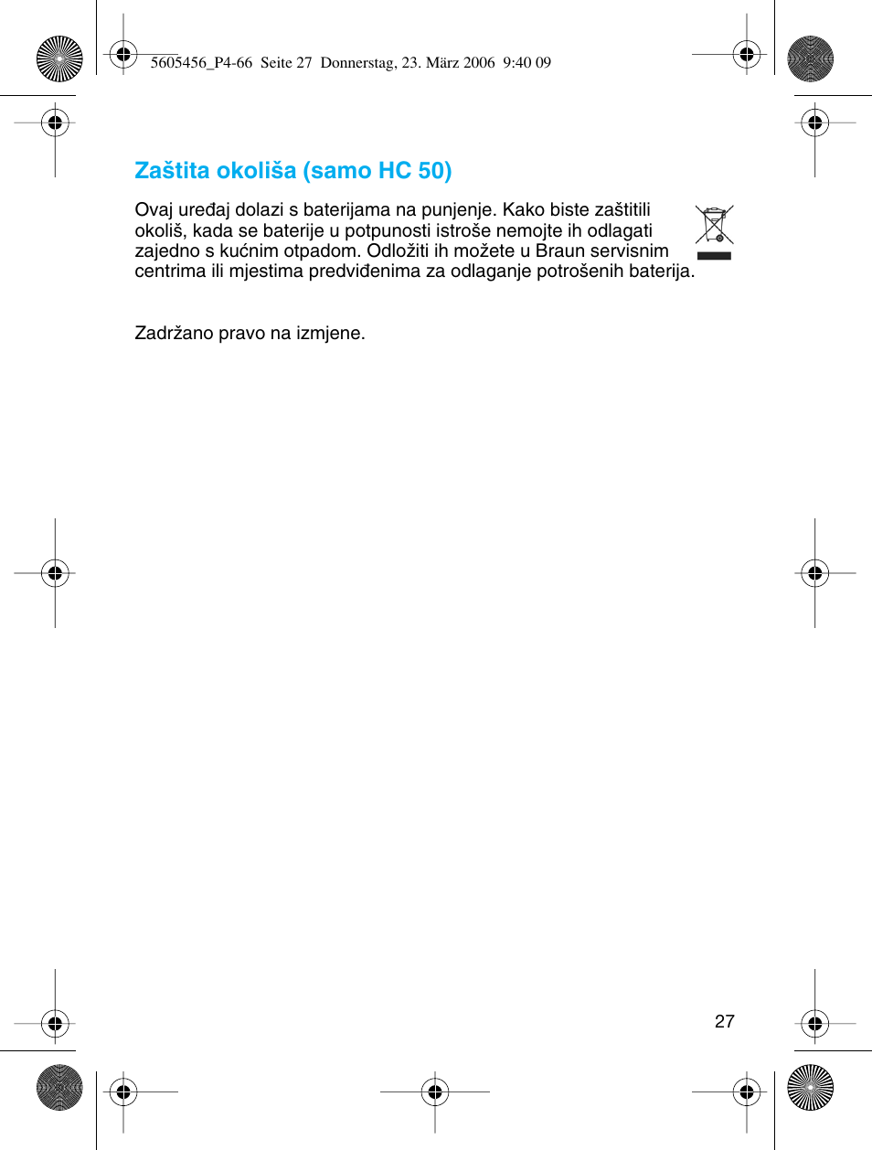 Za‰tita okoli‰a (samo hc 50) | Braun HC 50 User Manual | Page 27 / 62