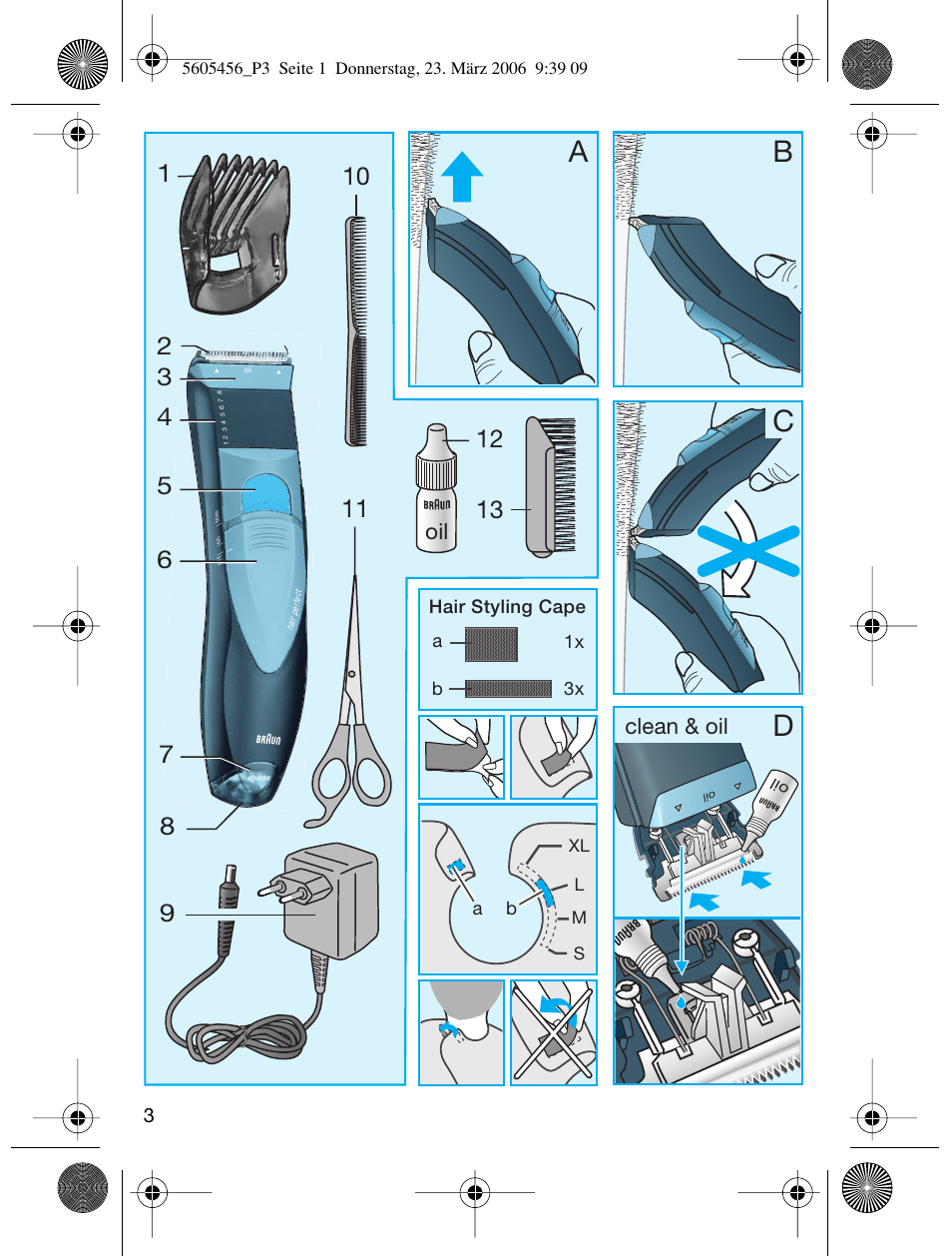 Ab c, Clean & oil | Braun HC 50 User Manual | Page 3 / 62