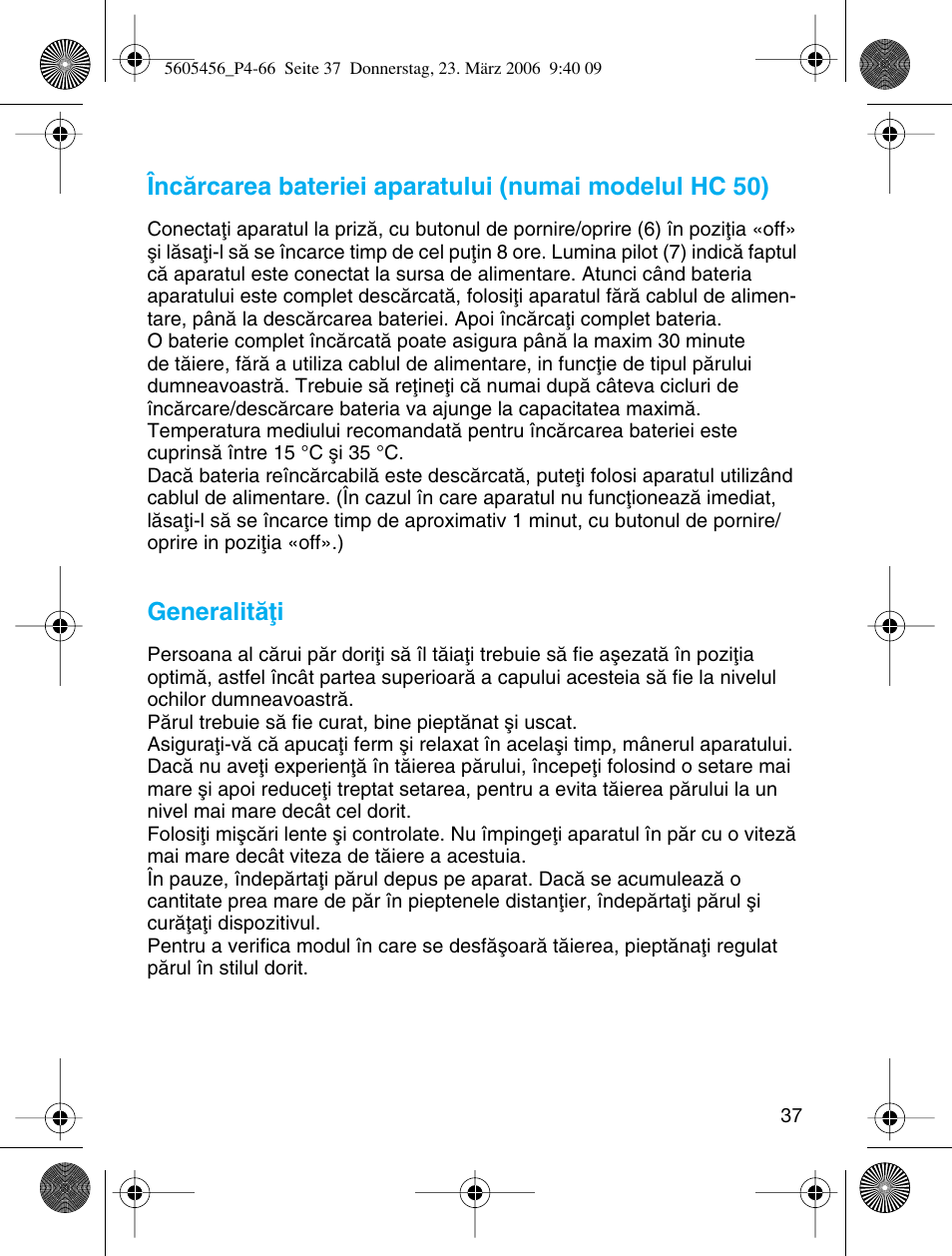 Generalitåøi | Braun HC 50 User Manual | Page 37 / 62