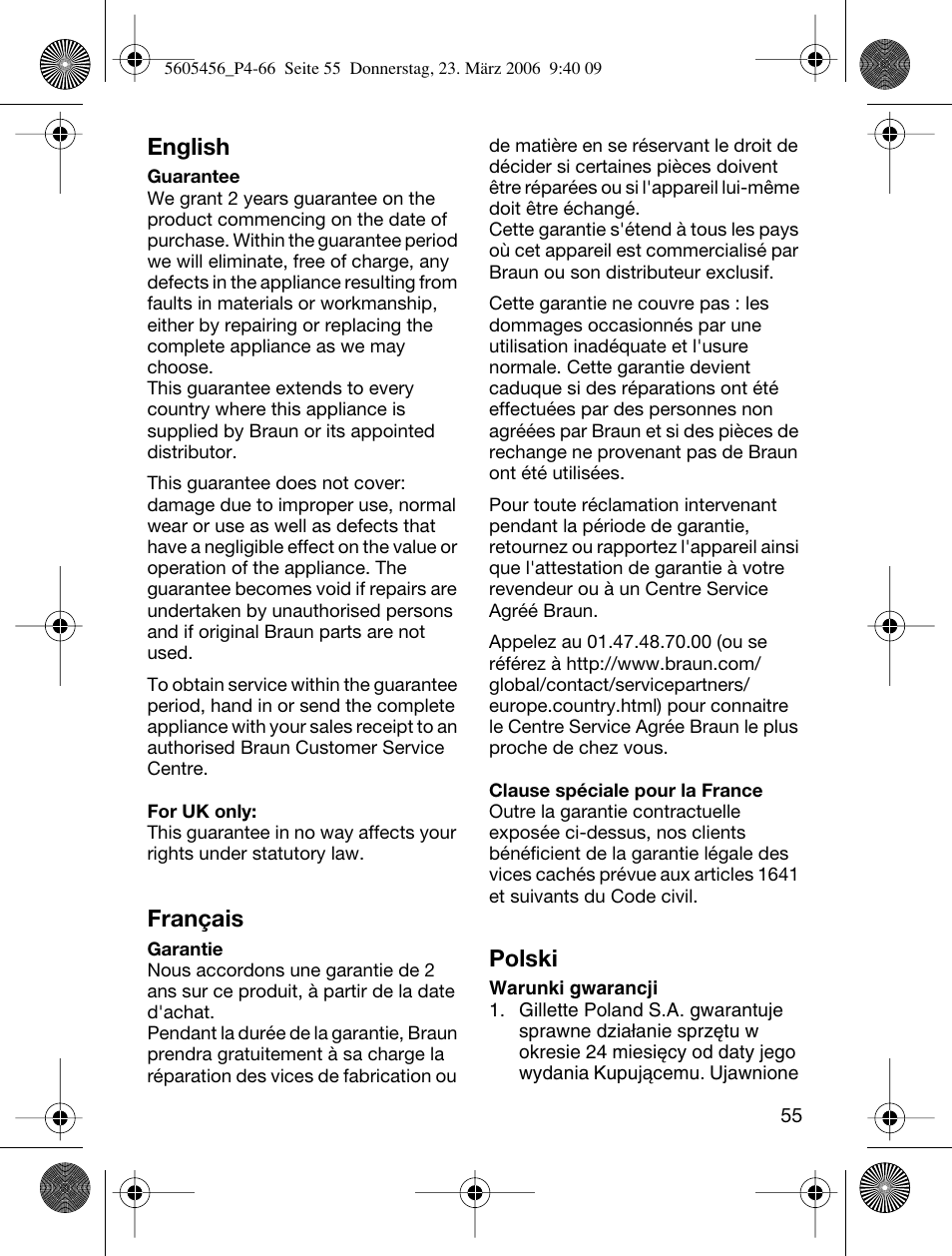 English, Français, Polski | Braun HC 50 User Manual | Page 55 / 62