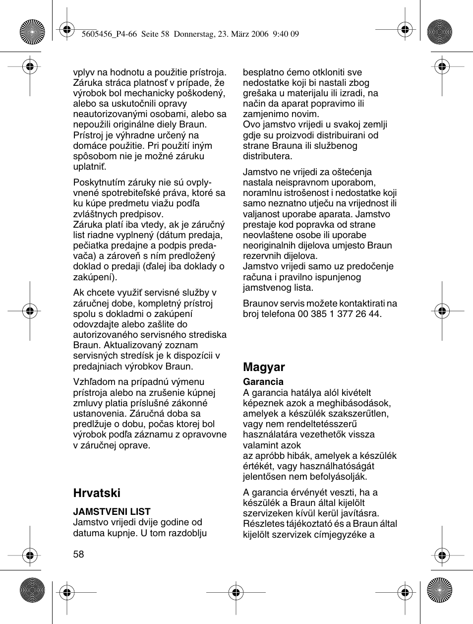 Hrvatski, Magyar | Braun HC 50 User Manual | Page 58 / 62