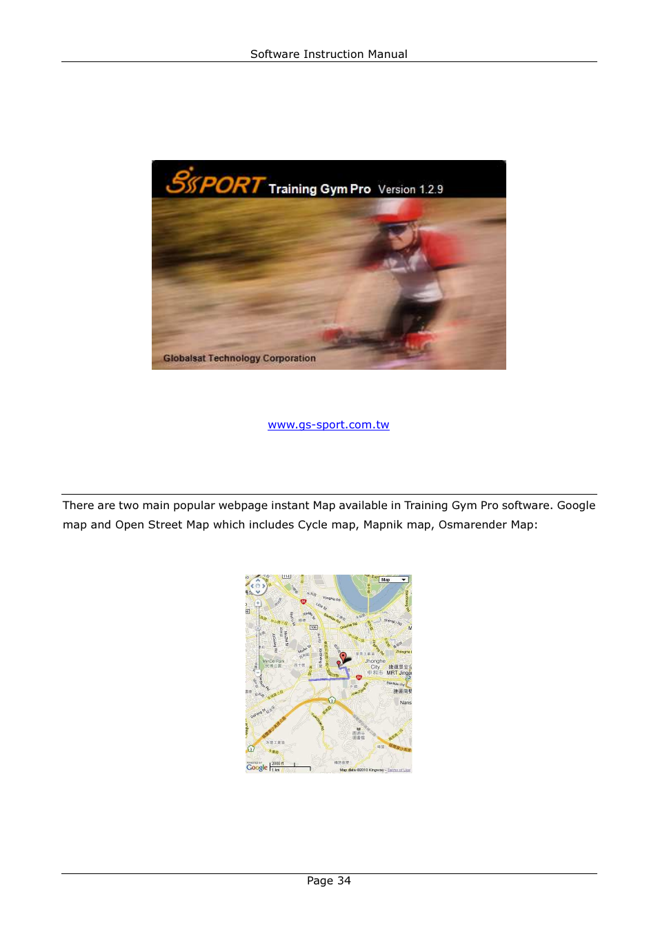 Map types, 8 help menu, 1 google map (google map) | 1 about gs-sport, 2 about us | GLOBALSAT Training Gym Pro v1.2 Instruction Manual User Manual | Page 34 / 39