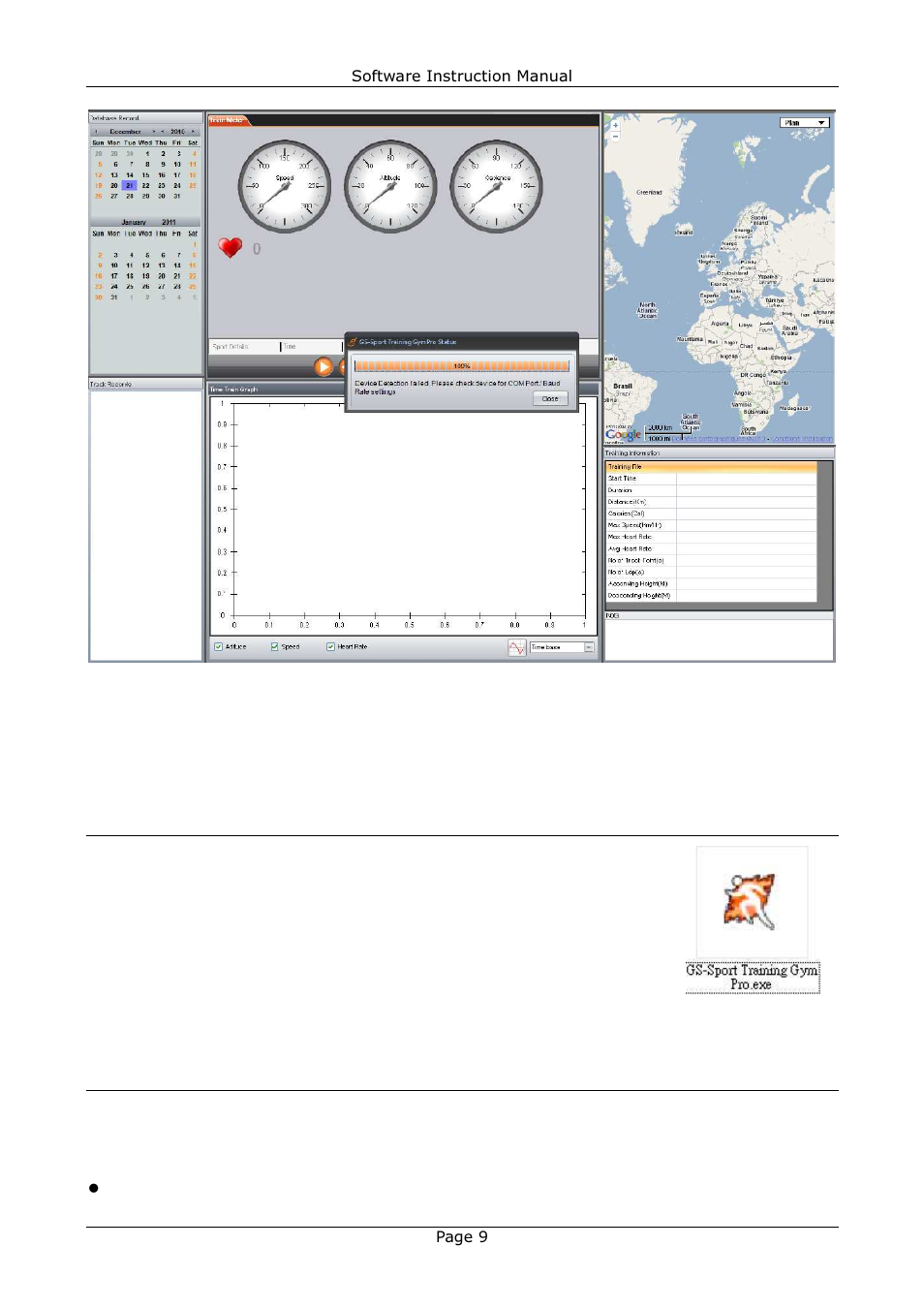 Running gs-sport training gym pro application, Pc software application introduction, 1 system requirement | GLOBALSAT Training Gym Pro v1.2 Instruction Manual User Manual | Page 9 / 39