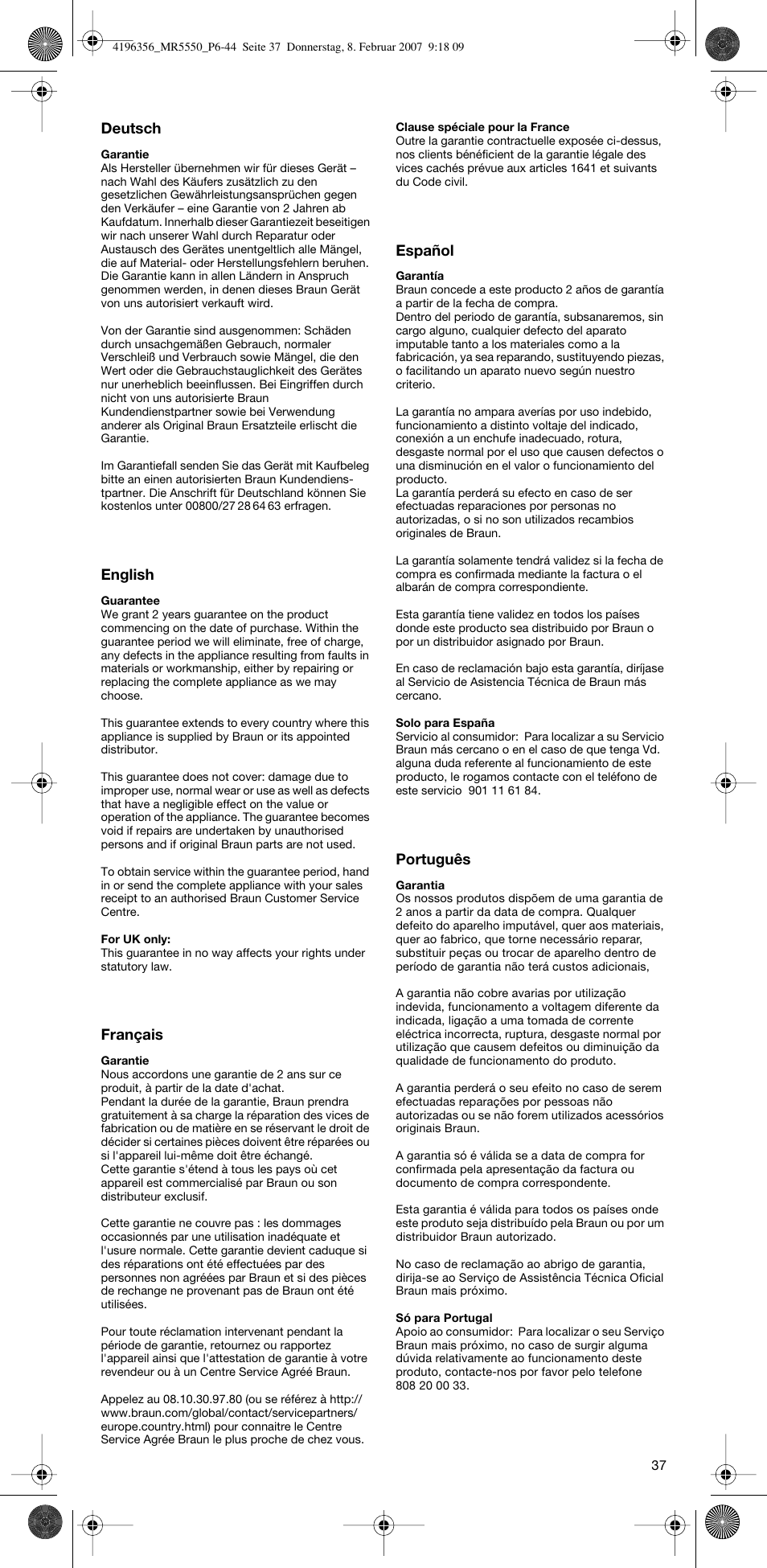 Braun MR 5550 MCA User Manual | Page 36 / 39