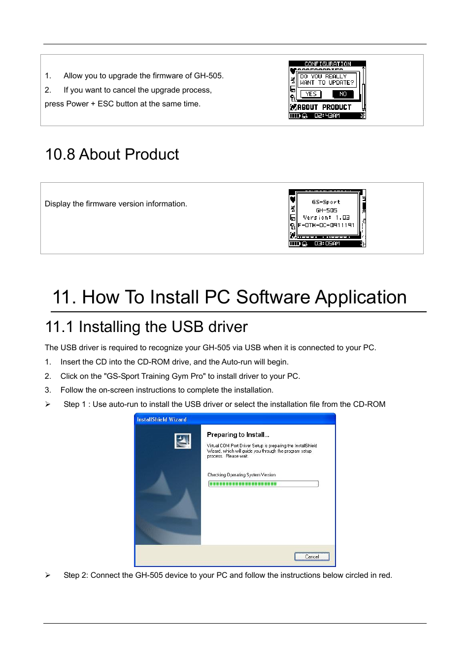 How to install pc software application, 8 about product, 1 installing the usb driver | GLOBALSAT GH-505 User Manual User Manual | Page 43 / 65