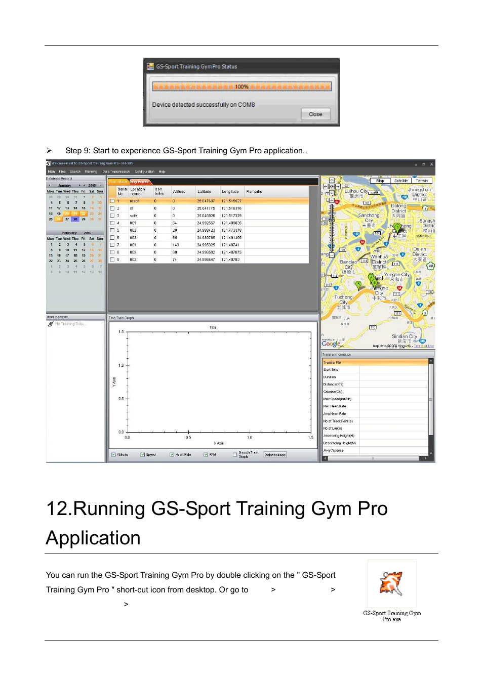 Running gs-sport training gym pro application | GLOBALSAT GH-505 User Manual User Manual | Page 48 / 65