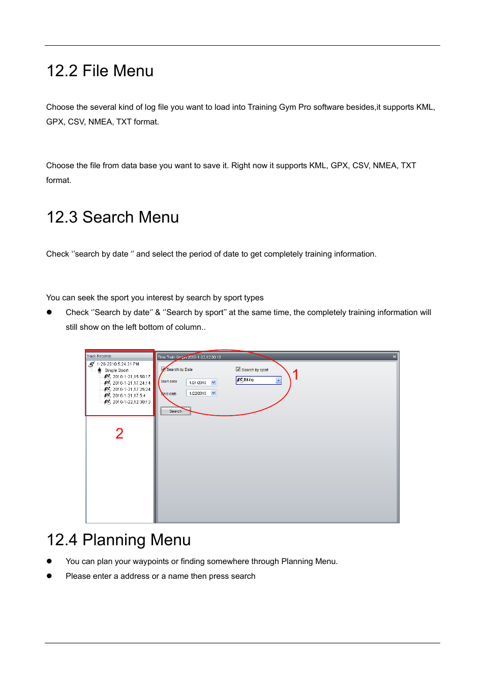 2 file menu, 3 search menu, 4 planning menu | GLOBALSAT GH-505 User Manual User Manual | Page 56 / 65