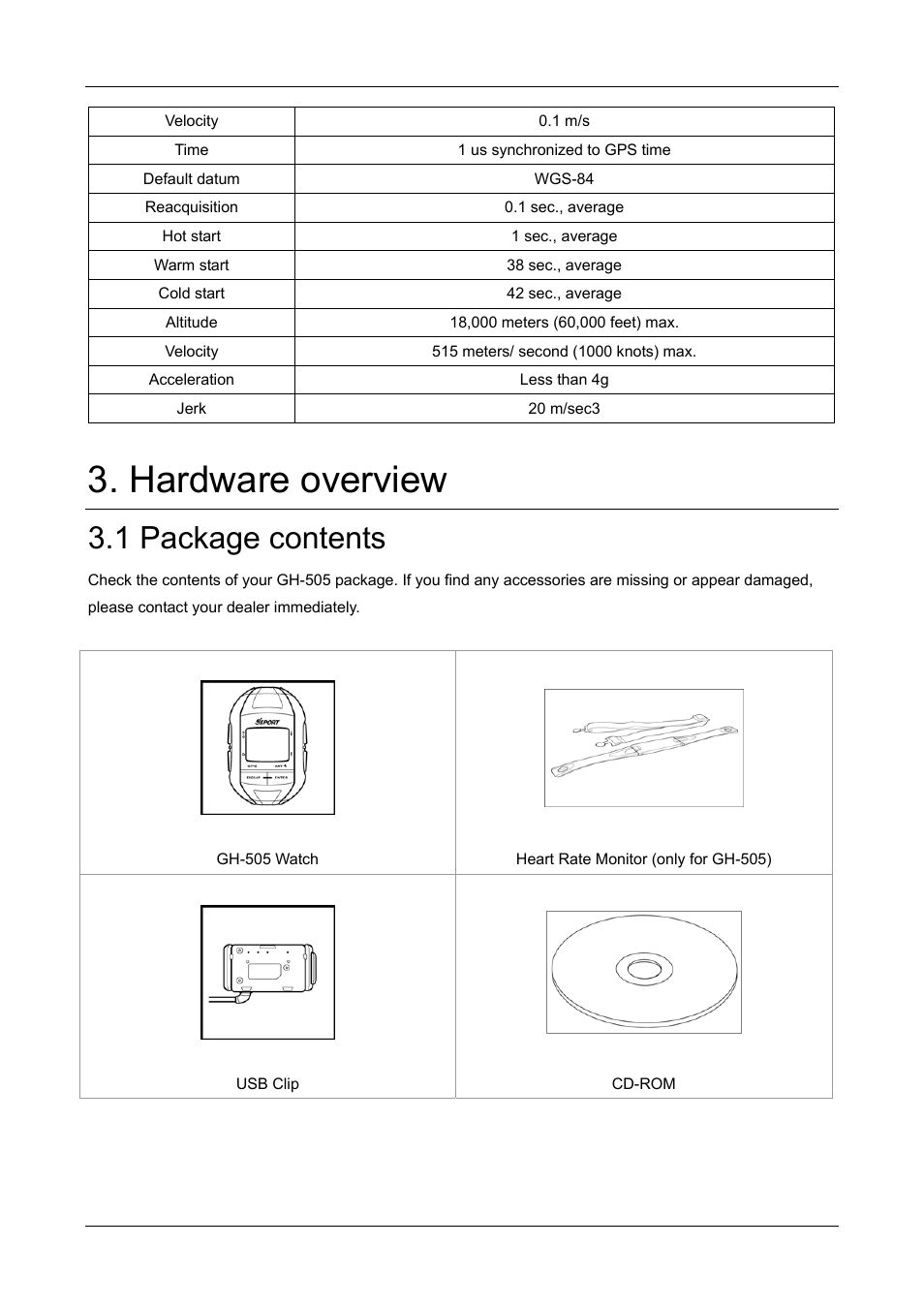 Hardware overview, 1 package contents | GLOBALSAT GH-505 User Manual User Manual | Page 6 / 65
