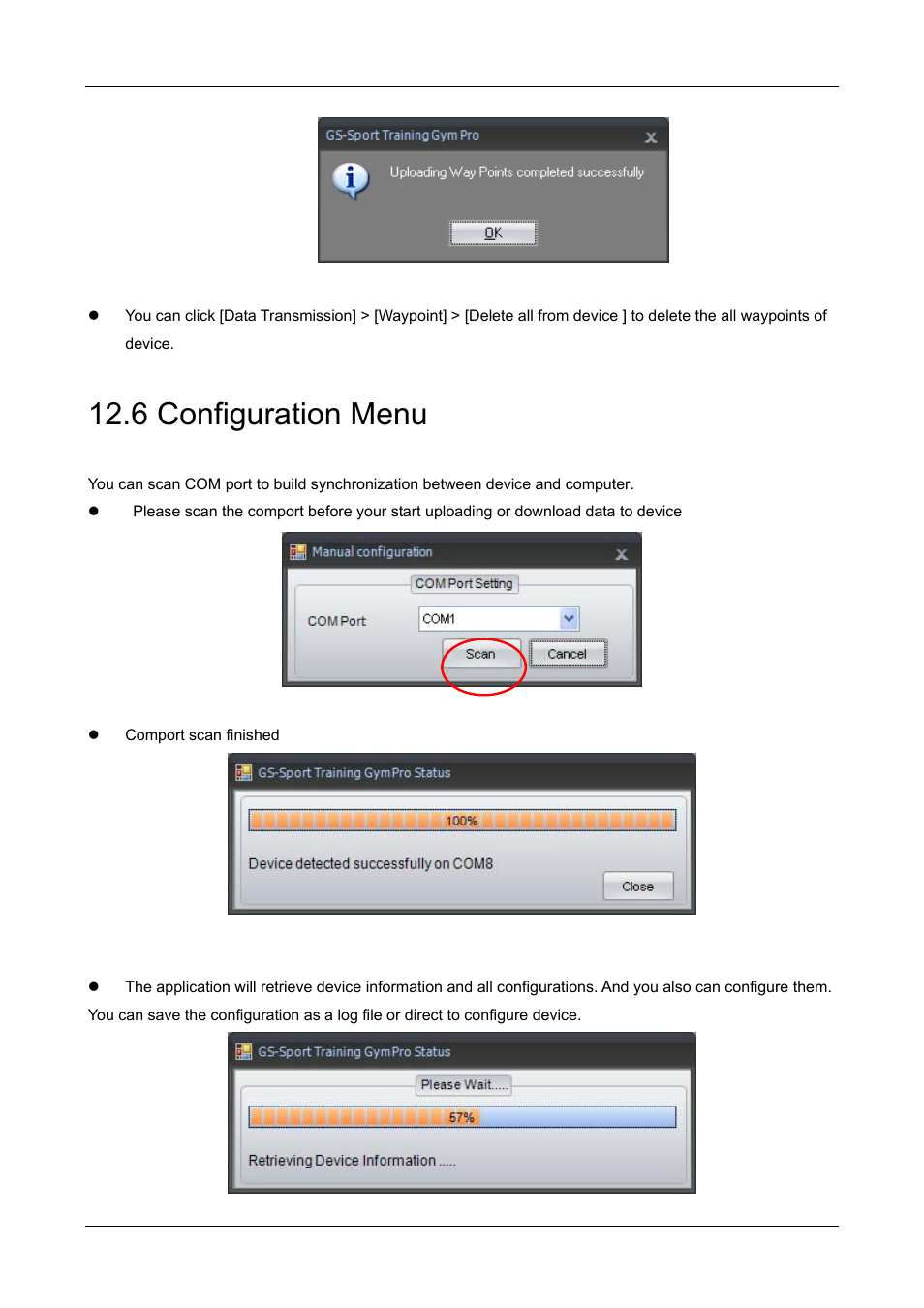 6 configuration menu, 1 com port setting, 2 device configuration | GLOBALSAT GH-505 User Manual User Manual | Page 62 / 65